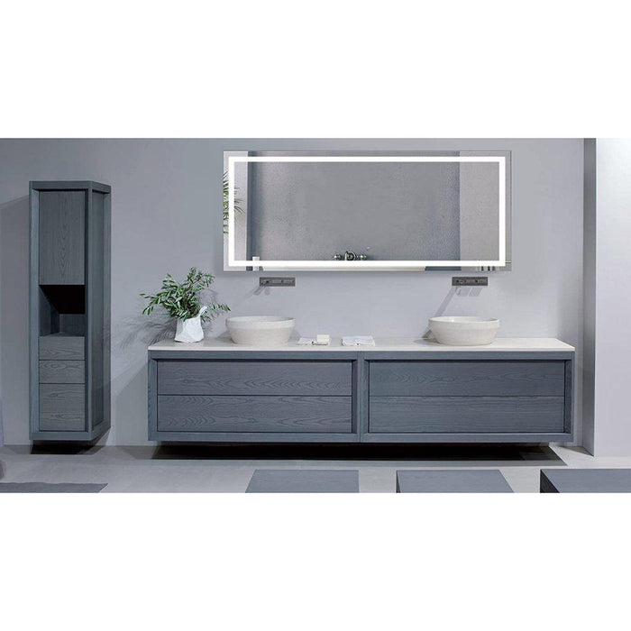 Krugg Reflections Icon 72" x 30" 5000K Rectangular Wall-Mounted Illuminated Silver Backed LED Mirror With Built-in Defogger and Touch Sensor On/Off Built-in Dimmer