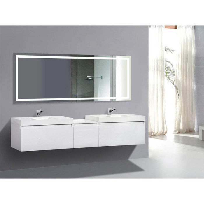 Krugg Reflections Icon 72" x 30" 5000K Rectangular Wall-Mounted Illuminated Silver Backed LED Mirror With Built-in Defogger and Touch Sensor On/Off Built-in Dimmer