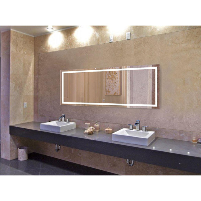 Krugg Reflections Icon 72" x 30" 5000K Rectangular Wall-Mounted Illuminated Silver Backed LED Mirror With Built-in Defogger and Touch Sensor On/Off Built-in Dimmer