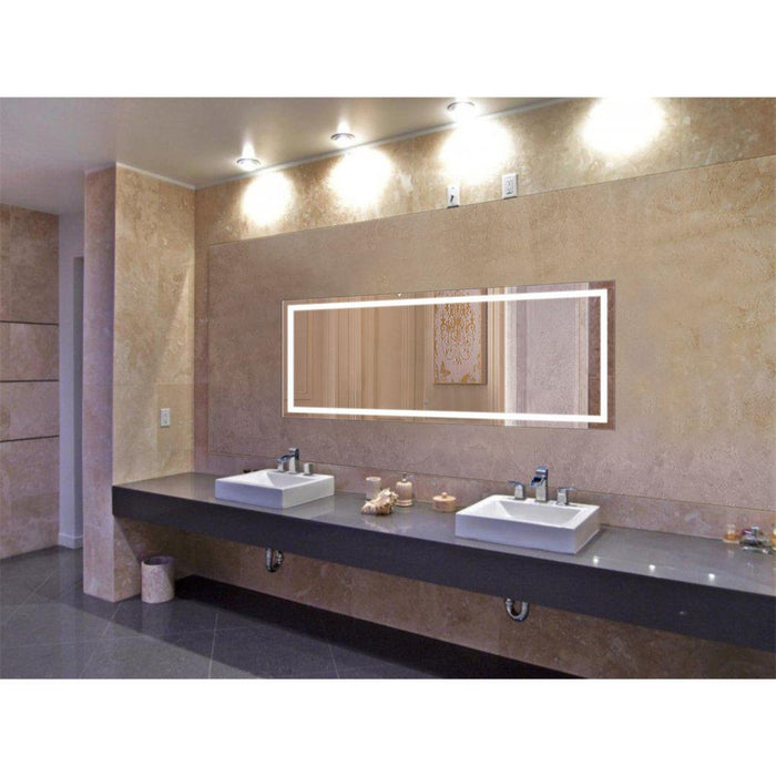 Krugg Reflections Icon 72" x 30" 5000K Rectangular Wall-Mounted Illuminated Silver Backed LED Mirror With Built-in Defogger and Touch Sensor On/Off Built-in Dimmer