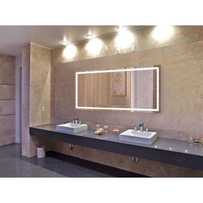 Krugg Reflections Icon 72” x 36” 5000K Rectangular Wall-Mounted Illuminated Silver Backed LED  Mirror With Built-in Defogger and Touch Sensor On/Off Built-in Dimmer