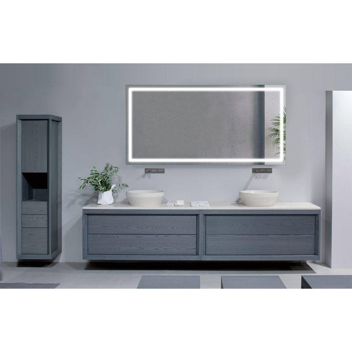 Krugg Reflections Icon 72” x 36” 5000K Rectangular Wall-Mounted Illuminated Silver Backed LED  Mirror With Built-in Defogger and Touch Sensor On/Off Built-in Dimmer