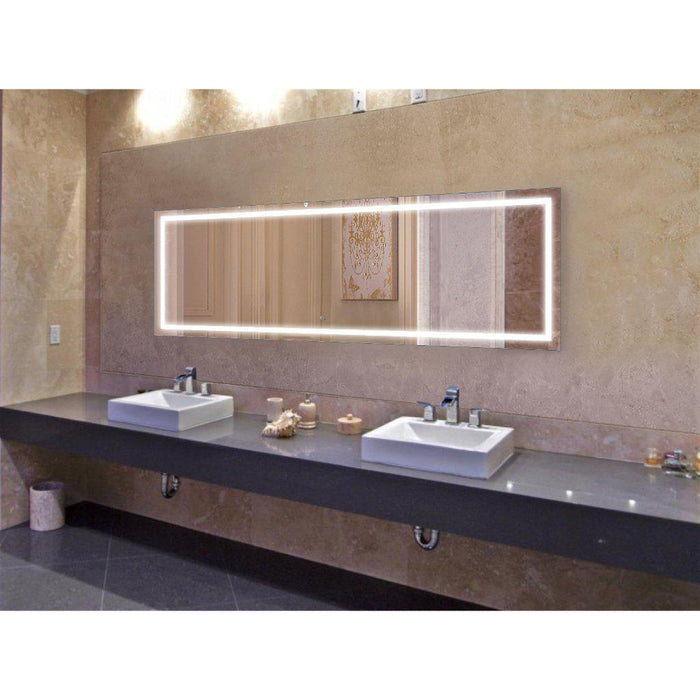 Krugg Reflections Icon 84" x 30" 5000K Rectangular Wall-Mounted Illuminated Silver Backed LED Mirror With Built-in Defogger and Touch Sensor On/Off Built-in Dimmer