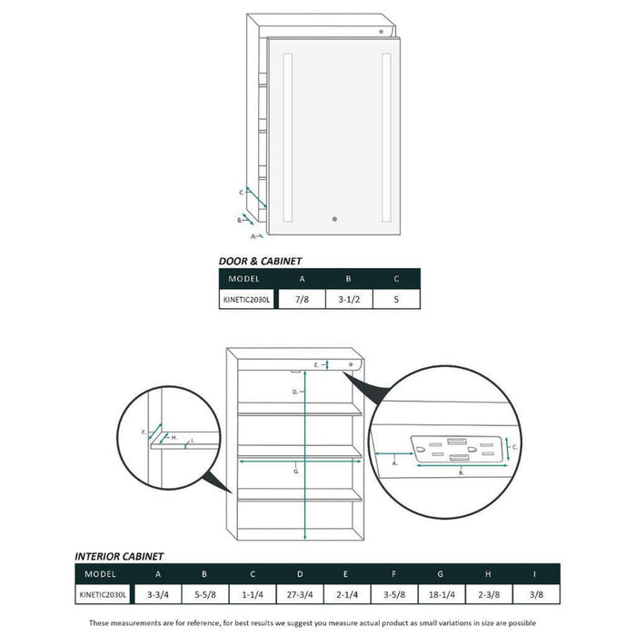 Krugg Reflections Kinetic 20" x 30" 6000K Single Left Opening Rectangular Recessed/Surface-Mount Illuminated Silver Backed LED Medicine Cabinet Mirror With Built-in Defogger, Dimmer and Electrical Outlet