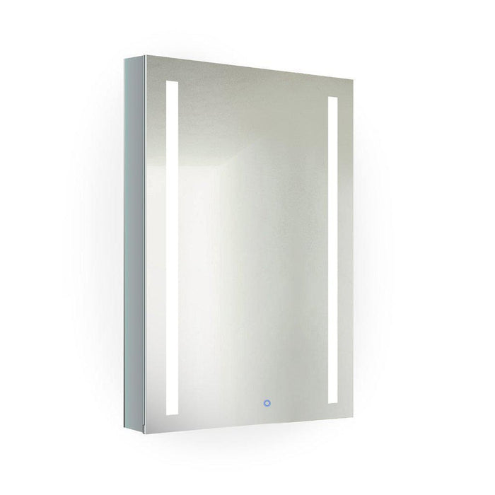 Krugg Reflections Kinetic 20" x 30" 6000K Single Left Opening Rectangular Recessed/Surface-Mount Illuminated Silver Backed LED Medicine Cabinet Mirror With Built-in Defogger, Dimmer and Electrical Outlet