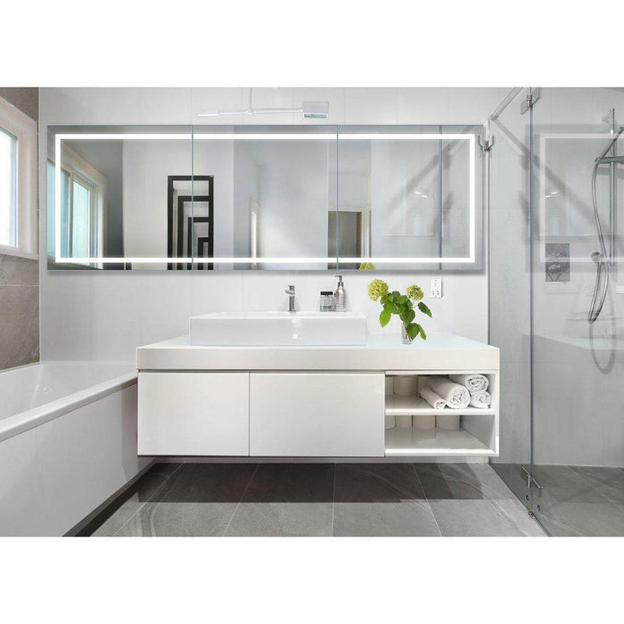 Krugg Reflections Mod 108" x 36" 5000K Long Modular Corner Wall-Mounted Silver-Backed LED Bathroom Vanity Mirror With Built-in Defogger and Dimmer