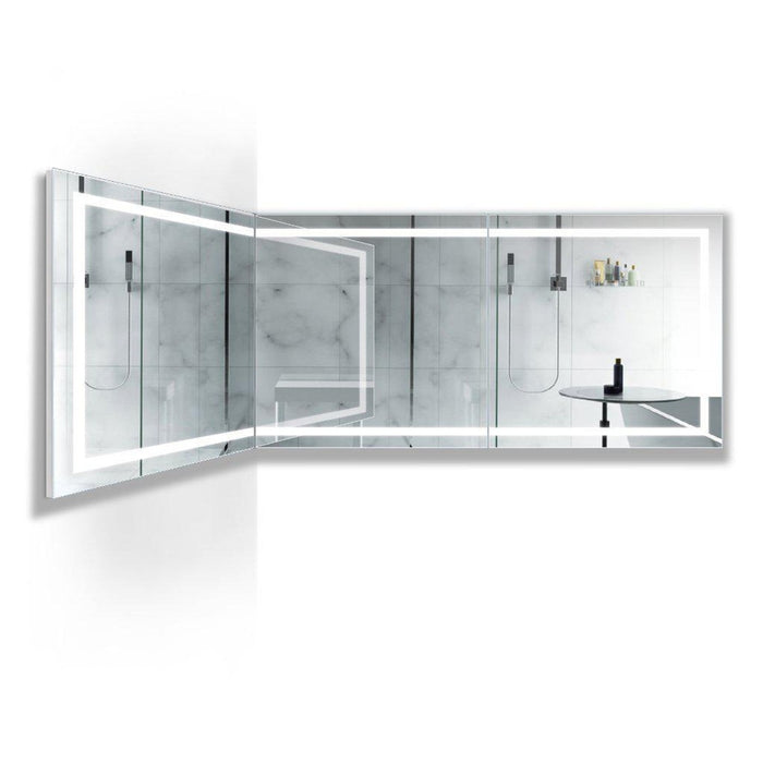 Krugg Reflections Mod 108" x 36" 5000K Long Modular Corner Wall-Mounted Silver-Backed LED Bathroom Vanity Mirror With Built-in Defogger and Dimmer