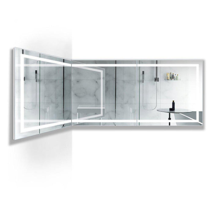 Krugg Reflections Mod 108" x 36" 5000K Long Modular Corner Wall-Mounted Silver-Backed LED Bathroom Vanity Mirror With Built-in Defogger and Dimmer