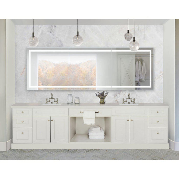 Krugg Reflections Mod 108" x 36" 5000K Long Modular Corner Wall-Mounted Silver-Backed LED Bathroom Vanity Mirror With Built-in Defogger and Dimmer