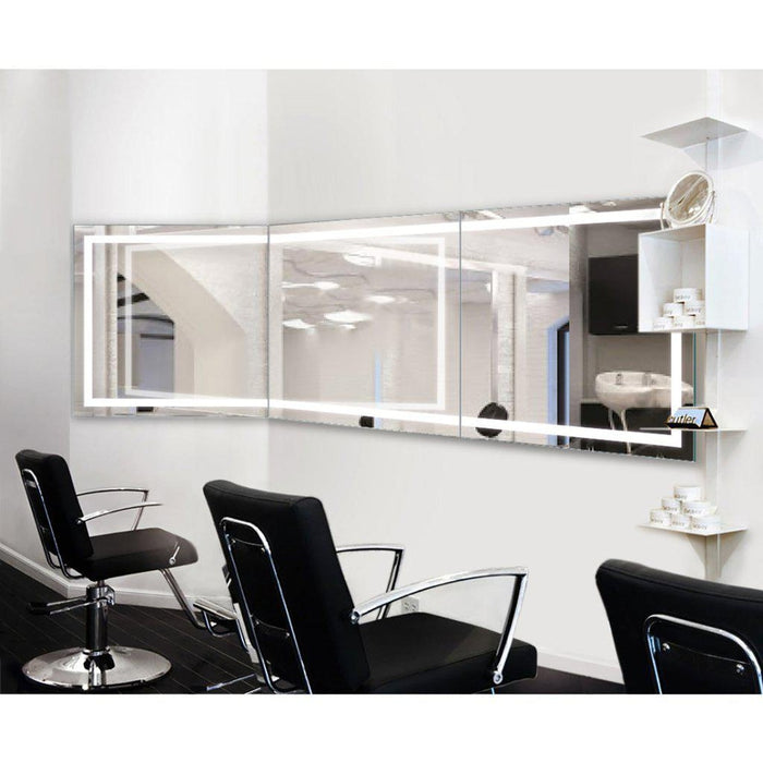 Krugg Reflections Mod 108" x 36" 5000K Long Modular Corner Wall-Mounted Silver-Backed LED Bathroom Vanity Mirror With Built-in Defogger and Dimmer
