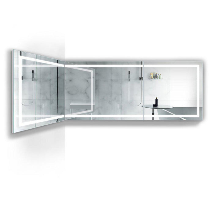 Krugg Reflections Mod 120" x 36" 5000K Long Modular Corner Wall-Mounted Silver-Backed LED Bathroom Vanity Mirror With Built-in Defogger and Dimmer