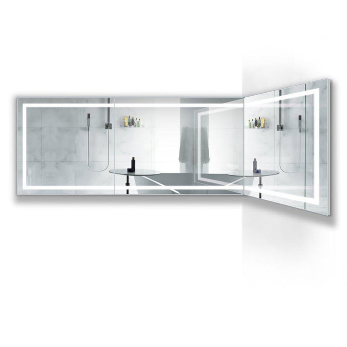 Krugg Reflections Mod 120" x 36" 5000K Long Modular Corner Wall-Mounted Silver-Backed LED Bathroom Vanity Mirror With Built-in Defogger and Dimmer