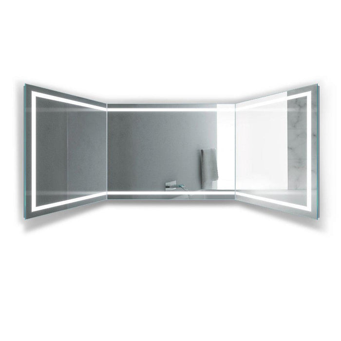 Krugg Reflections Mod 120" x 36" 5000K Long Modular Corner Wall-Mounted Silver-Backed LED Bathroom Vanity Mirror With Built-in Defogger and Dimmer