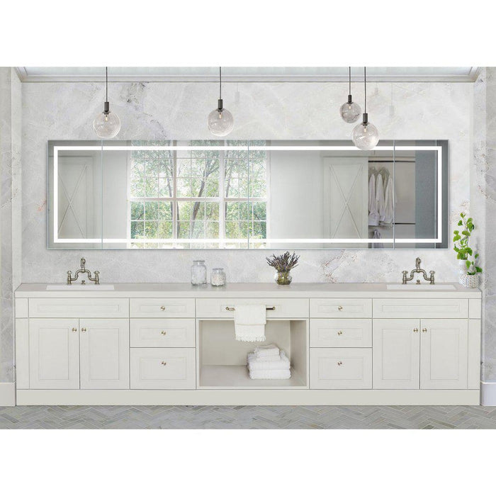 Krugg Reflections Mod 132" x 36" 5000K Long Modular Corner Wall-Mounted Silver-Backed LED Bathroom Vanity Mirror With Built-in Defogger and Dimmer