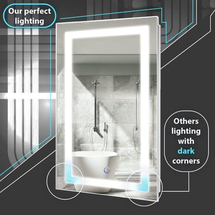 Krugg Reflections Mod 144" x 36" 5000K Long Modular Corner Wall-Mounted Silver-Backed LED Bathroom Vanity Mirror With Built-in Defogger and Dimmer