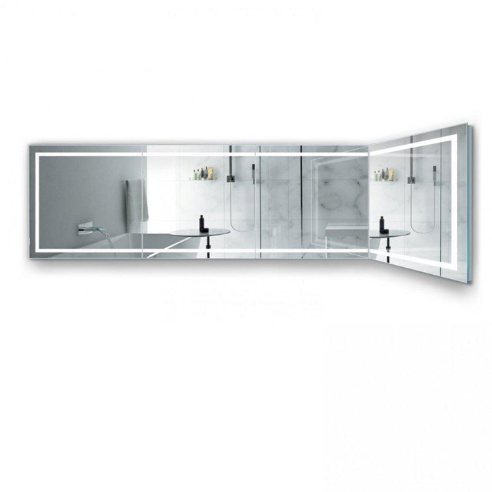 Krugg Reflections Mod 144" x 36" 5000K Long Modular Corner Wall-Mounted Silver-Backed LED Bathroom Vanity Mirror With Built-in Defogger and Dimmer