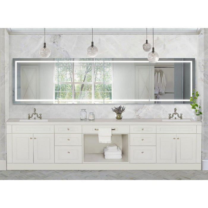 Krugg Reflections Mod 144" x 36" 5000K Long Modular Corner Wall-Mounted Silver-Backed LED Bathroom Vanity Mirror With Built-in Defogger and Dimmer