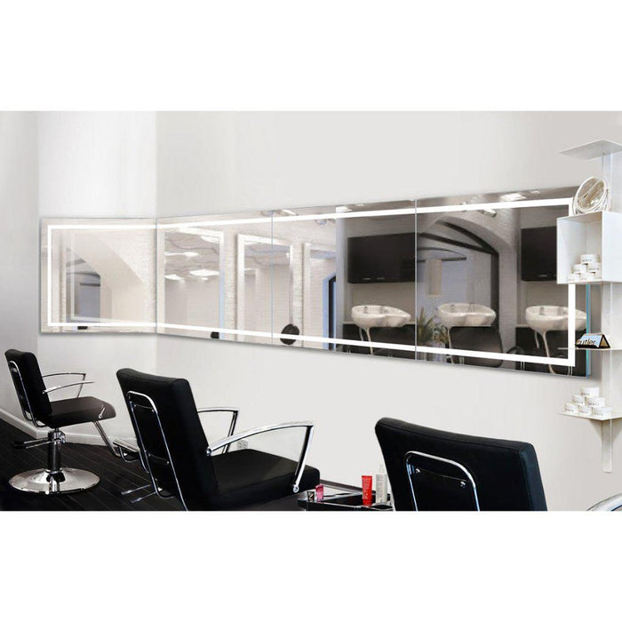 Krugg Reflections Mod 144" x 36" 5000K Long Modular Corner Wall-Mounted Silver-Backed LED Bathroom Vanity Mirror With Built-in Defogger and Dimmer