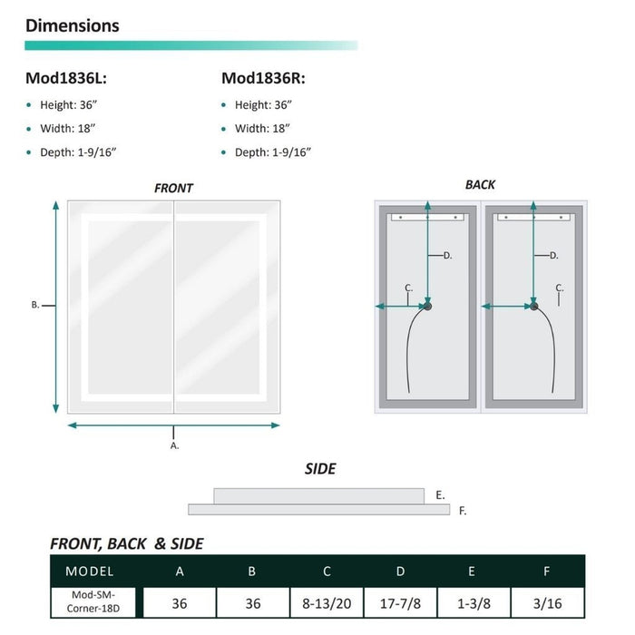 Krugg Reflections Mod 36" x 36" 18D 5000K Rectangular Modular Corner Wall-Mounted Silver-Backed LED Bathroom Vanity Mirror With Built-in Defogger and Dimmer