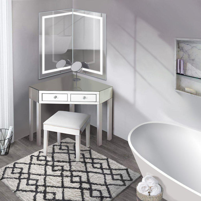 Krugg Reflections Mod 42" x 36" 21D 5000K Rectangular Modular Corner Wall-Mounted Silver-Backed LED Bathroom Vanity Mirror With Built-in Defogger and Dimmer