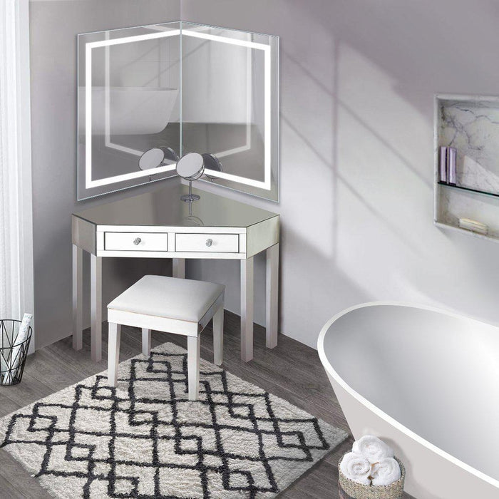 Krugg Reflections Mod 48" x 36" 24D 5000K Rectangular Modular Corner Wall-Mounted Silver-Backed LED Bathroom Vanity Mirror With Built-in Defogger and Dimmer