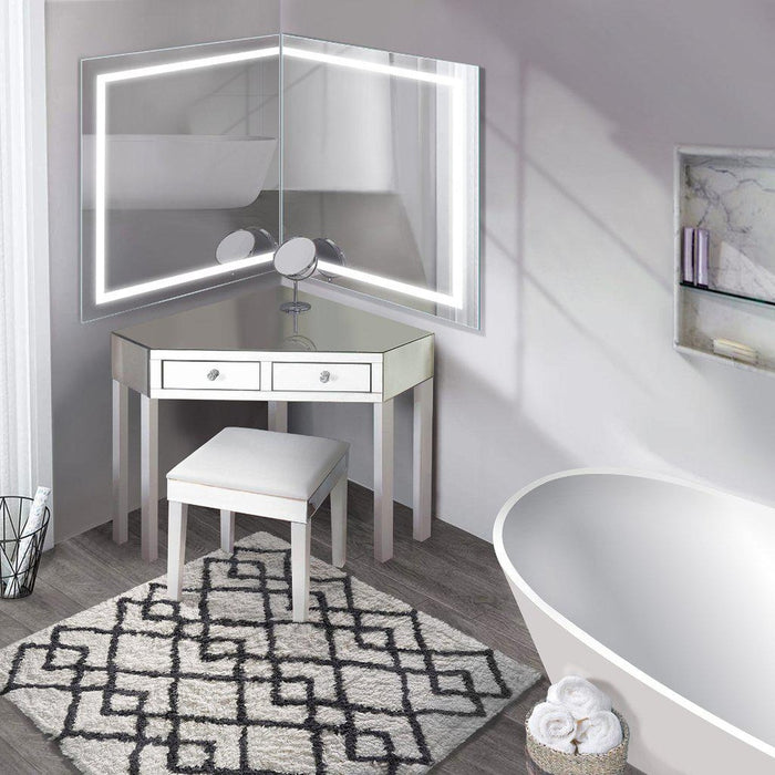 Krugg Reflections Mod 72" x 36" 36D 5000K Rectangular Modular Corner Wall-Mounted Silver-Backed LED Bathroom Vanity Mirror With Built-in Defogger and Dimmer