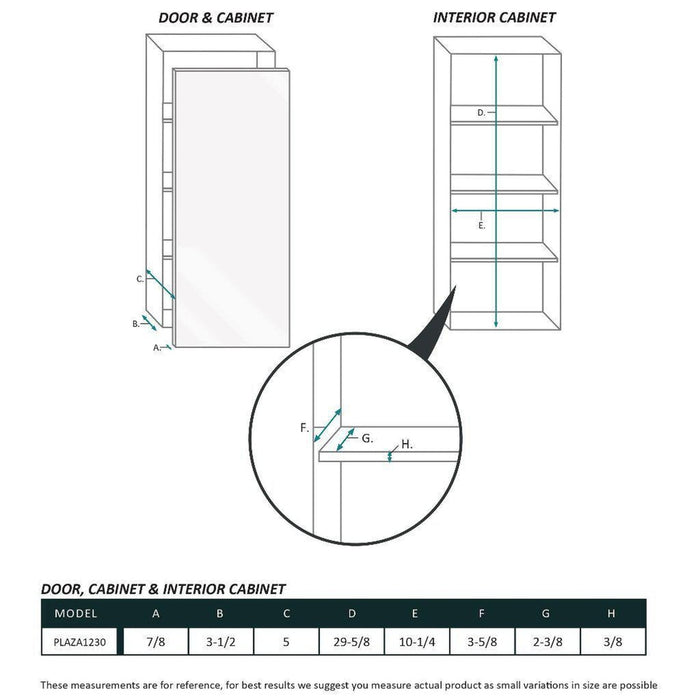 Krugg Reflections Plaza 12" x 30"  Single Left Opening Rectangular Recessed/Surface-Mount Medicine Cabinet Mirror With Two Adjustable Shelves