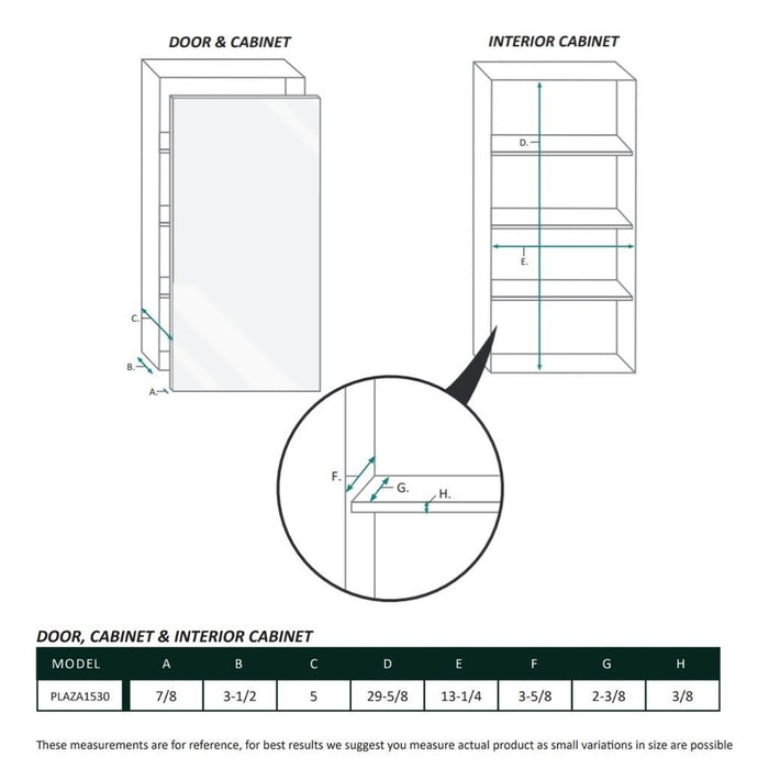 Krugg Reflections Plaza 16" x 30"  Single Left Opening Rectangular Recessed/Surface-Mount Medicine Cabinet Mirror With Three Adjustable Shelves