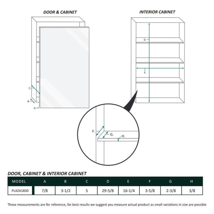 Krugg Reflections Plaza 18" x 30"  Single Left Opening Rectangular Recessed/Surface-Mount Medicine Cabinet Mirror With Three Adjustable Shelves