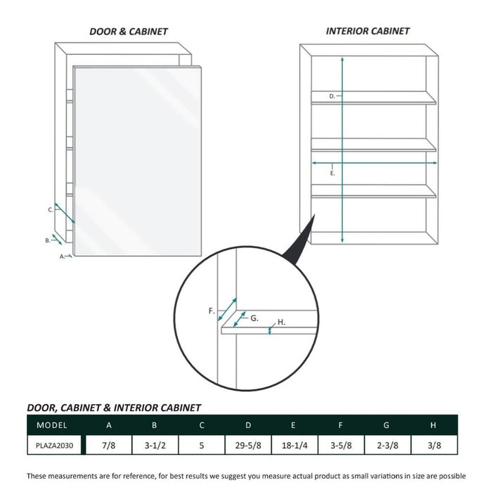 Krugg Reflections Plaza 20" x 30"  Single Left Opening Rectangular Recessed/Surface-Mount Medicine Cabinet Mirror With Three Adjustable Shelves