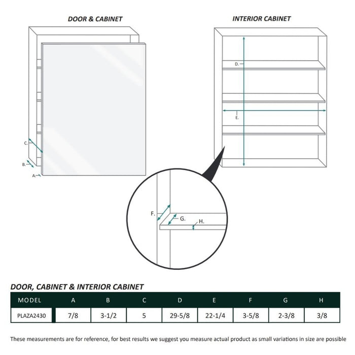 Krugg Reflections Plaza 24" x 30"  Single Left Opening Rectangular Recessed/Surface-Mount Medicine Cabinet Mirror With Three Adjustable Shelves