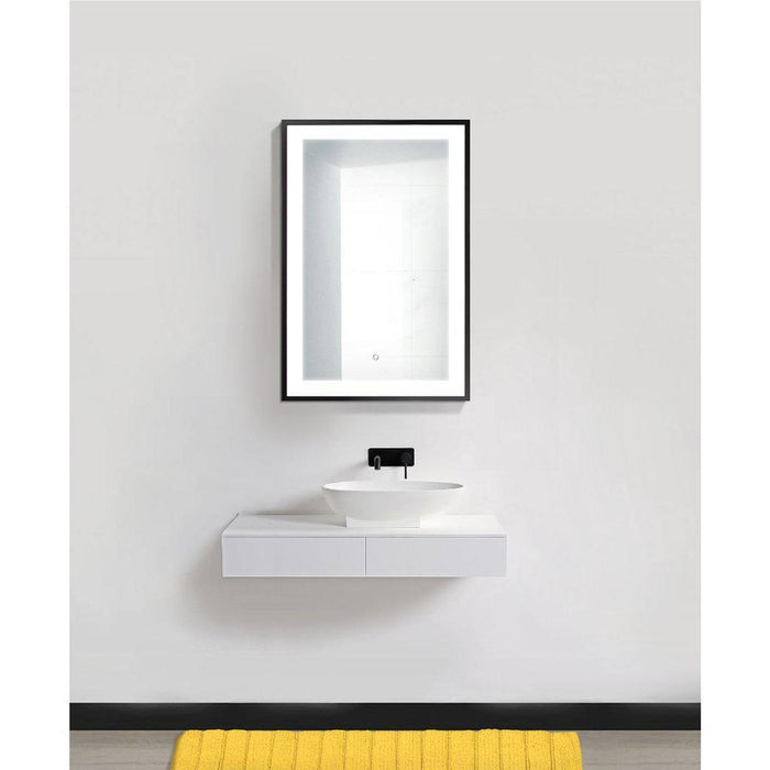 Krugg Reflections Soho 24" x 36" 5000K Rectangular Matte Black Wall-Mounted Framed LED Bathroom Vanity Mirror With Built-in Defogger and Dimmer