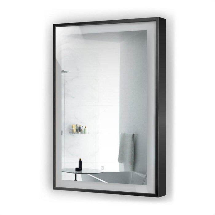 Krugg Reflections Soho 24" x 36" 5000K Rectangular Matte Black Wall-Mounted Framed LED Bathroom Vanity Mirror With Built-in Defogger and Dimmer