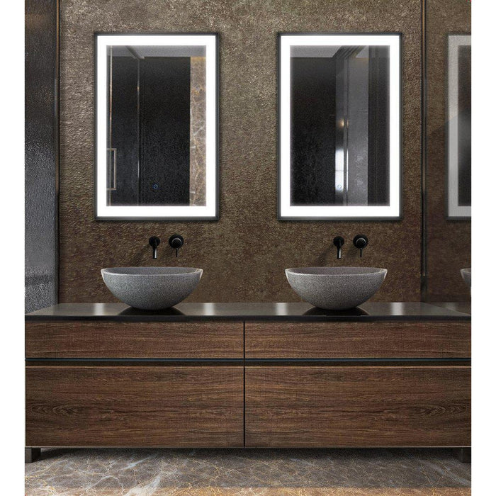 Krugg Reflections Soho 24" x 36" 5000K Rectangular Matte Black Wall-Mounted Framed LED Bathroom Vanity Mirror With Built-in Defogger and Dimmer