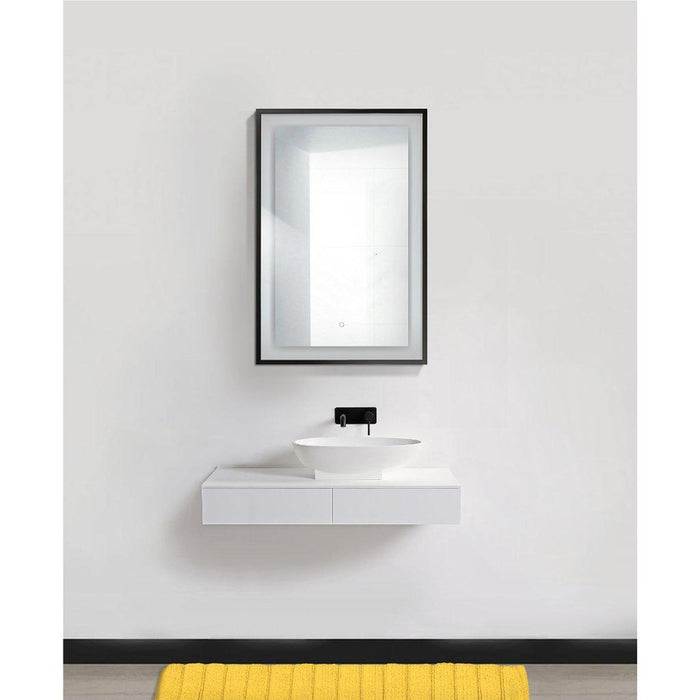 Krugg Reflections Soho 24" x 36" 5000K Rectangular Matte Black Wall-Mounted Framed LED Bathroom Vanity Mirror With Built-in Defogger and Dimmer