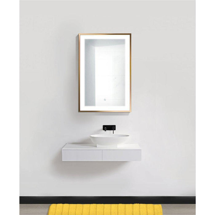 Krugg Reflections Soho 24" x 36" 5000K Rectangular Matte Gold Wall-Mounted Framed LED Bathroom Vanity Mirror With Built-in Defogger and Dimmer
