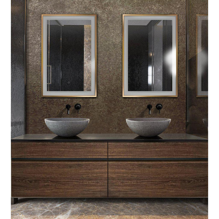 Krugg Reflections Soho 24" x 36" 5000K Rectangular Matte Gold Wall-Mounted Framed LED Bathroom Vanity Mirror With Built-in Defogger and Dimmer