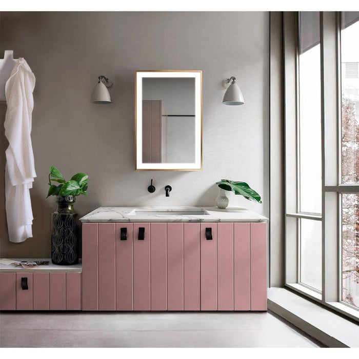 Krugg Reflections Soho 24" x 36" 5000K Rectangular Matte Gold Wall-Mounted Framed LED Bathroom Vanity Mirror With Built-in Defogger and Dimmer