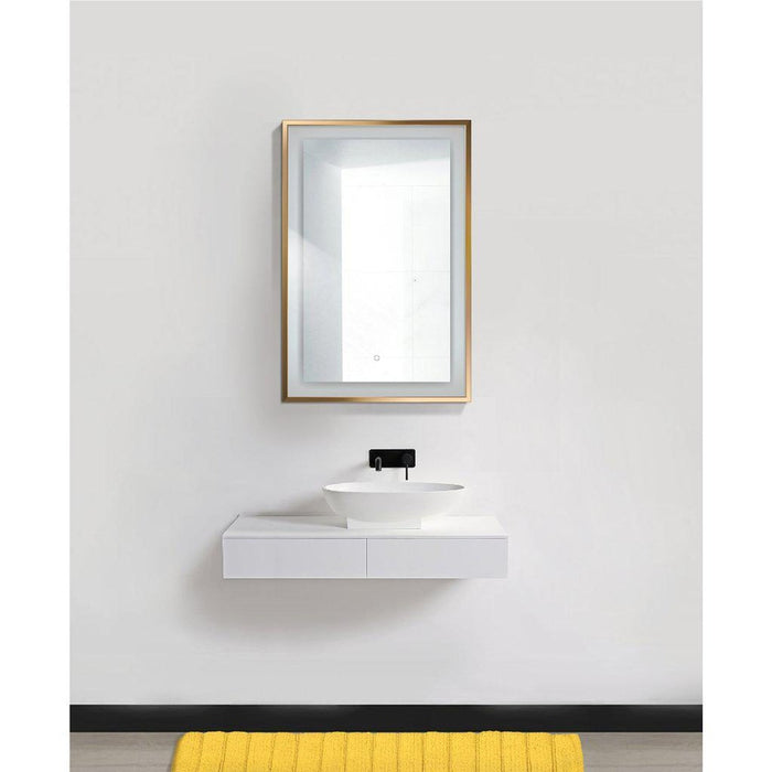 Krugg Reflections Soho 24" x 36" 5000K Rectangular Matte Gold Wall-Mounted Framed LED Bathroom Vanity Mirror With Built-in Defogger and Dimmer