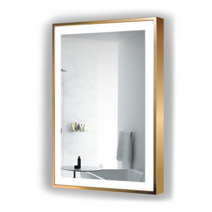 Krugg Reflections Soho 24" x 36" 5000K Rectangular Matte Gold Wall-Mounted Framed LED Bathroom Vanity Mirror With Built-in Defogger and Dimmer