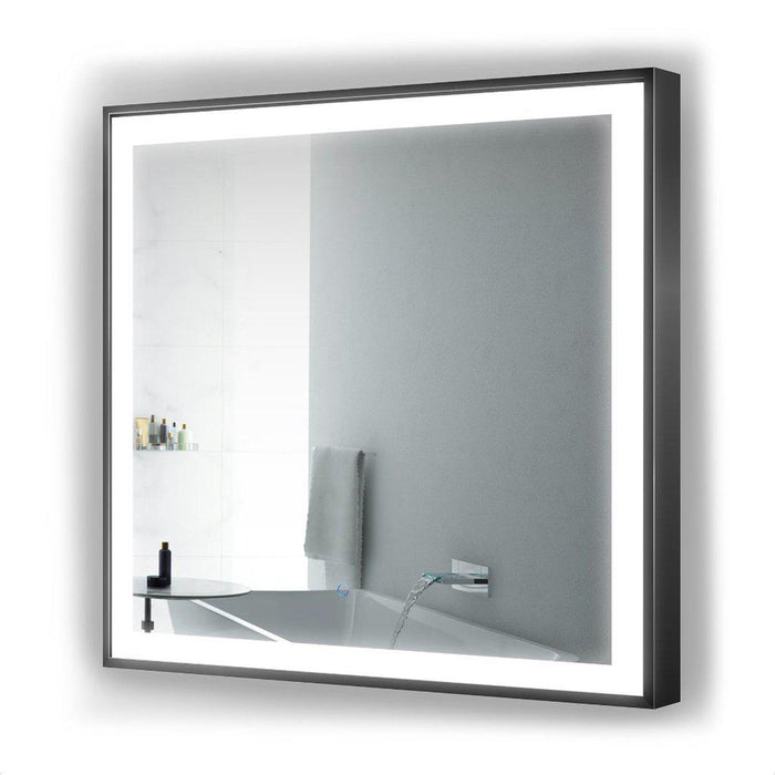 Krugg Reflections Soho 36" x 36" 5000K Square Matte Black Wall-Mounted Framed LED Bathroom Vanity Mirror With Built-in Defogger and Dimmer