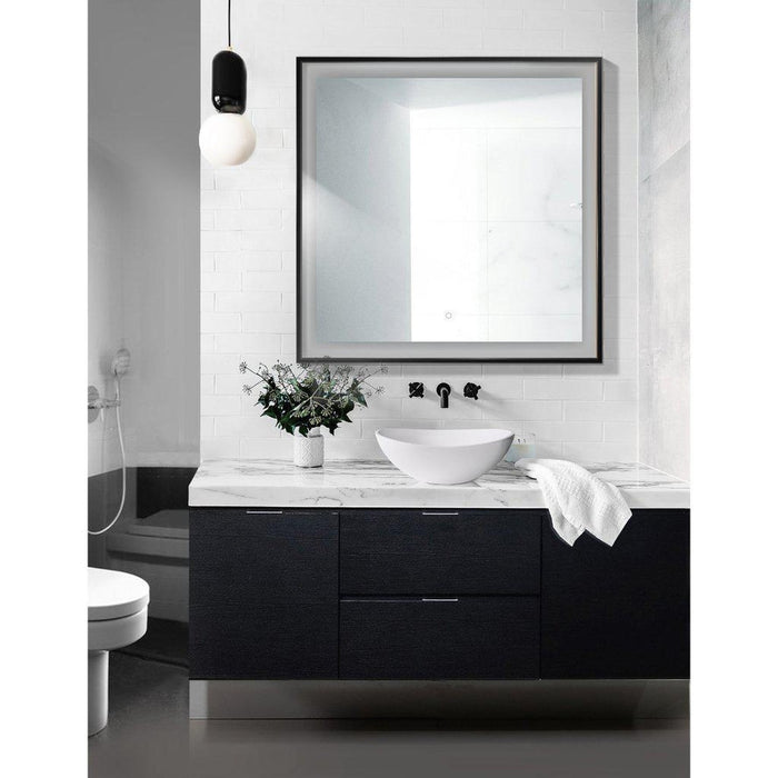 Krugg Reflections Soho 36" x 36" 5000K Square Matte Black Wall-Mounted Framed LED Bathroom Vanity Mirror With Built-in Defogger and Dimmer