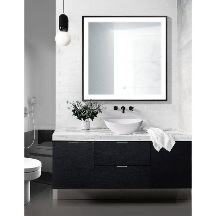 Krugg Reflections Soho 36" x 36" 5000K Square Matte Black Wall-Mounted Framed LED Bathroom Vanity Mirror With Built-in Defogger and Dimmer