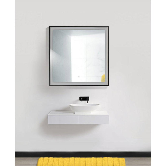 Krugg Reflections Soho 36" x 36" 5000K Square Matte Black Wall-Mounted Framed LED Bathroom Vanity Mirror With Built-in Defogger and Dimmer