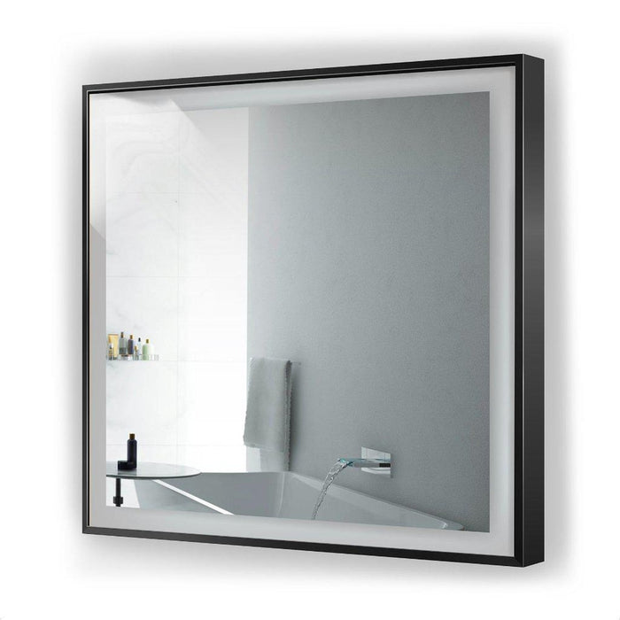 Krugg Reflections Soho 36" x 36" 5000K Square Matte Black Wall-Mounted Framed LED Bathroom Vanity Mirror With Built-in Defogger and Dimmer