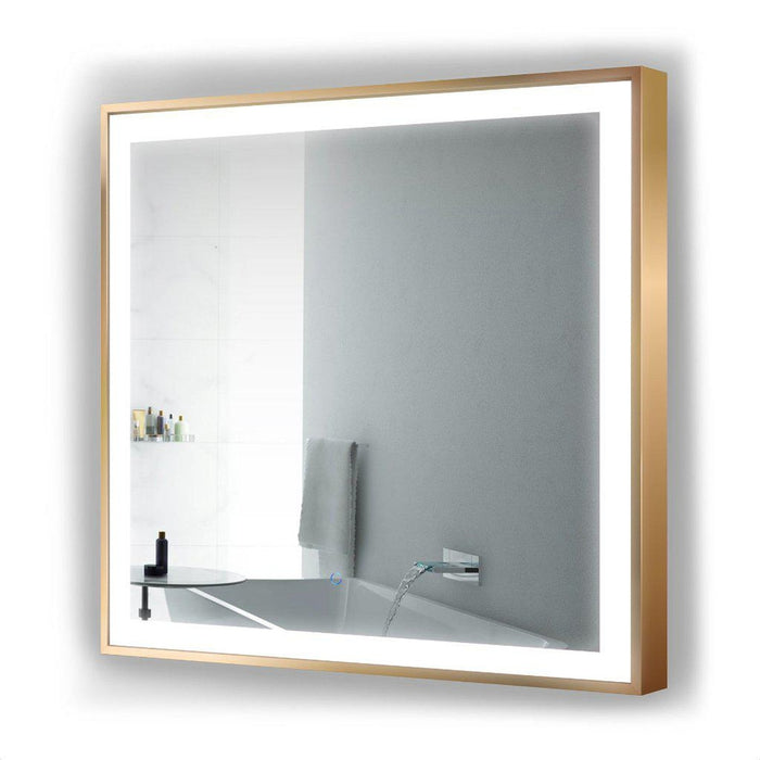 Krugg Reflections Soho 36" x 36" 5000K Square Matte Gold Wall-Mounted Framed LED Bathroom Vanity Mirror With Built-in Defogger and Dimmer