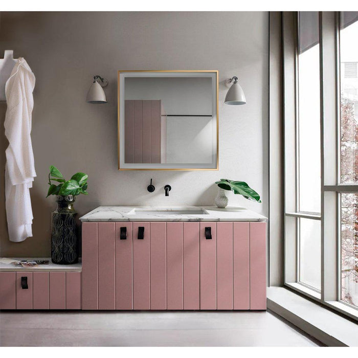 Krugg Reflections Soho 36" x 36" 5000K Square Matte Gold Wall-Mounted Framed LED Bathroom Vanity Mirror With Built-in Defogger and Dimmer