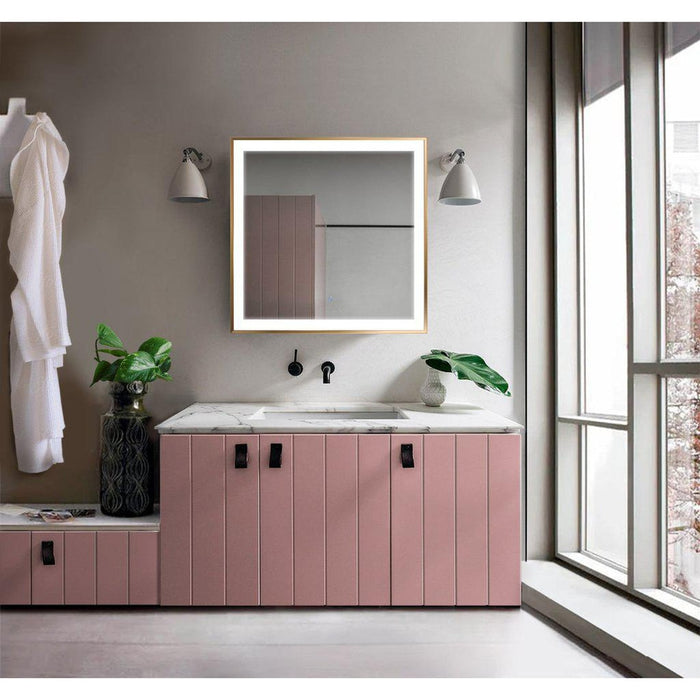 Krugg Reflections Soho 36" x 36" 5000K Square Matte Gold Wall-Mounted Framed LED Bathroom Vanity Mirror With Built-in Defogger and Dimmer