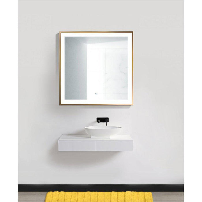 Krugg Reflections Soho 36" x 36" 5000K Square Matte Gold Wall-Mounted Framed LED Bathroom Vanity Mirror With Built-in Defogger and Dimmer
