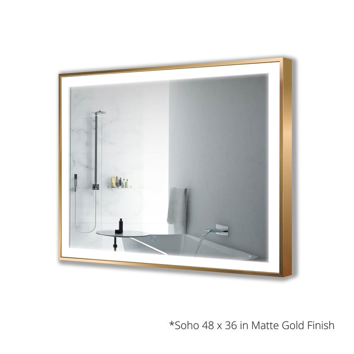 Krugg Reflections Soho 48" x 36" 5000K Rectangular Matte Black Wall-Mounted Framed LED Bathroom Vanity Mirror With Built-in Defogger and Dimmer